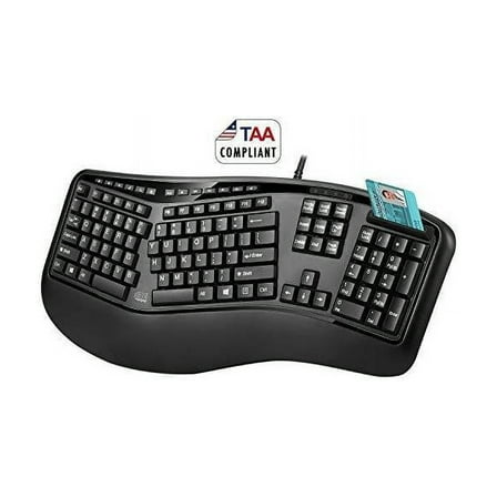 Adesso TruForm AKB-150SB-TAA Desktop Ergonomic Smart Card Reader Keyboard (TAA Compliant), Black
