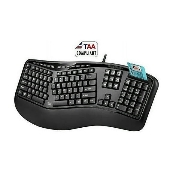 Adesso TruForm AKB-150SB-TAA Desktop Ergonomic Smart Card Reader Keyboard (TAA Compliant), Black