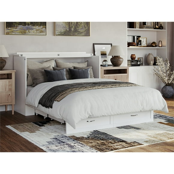 AFI Raleigh Modern Queen Solid Wood Murphy Bed Chest with Mattress in White