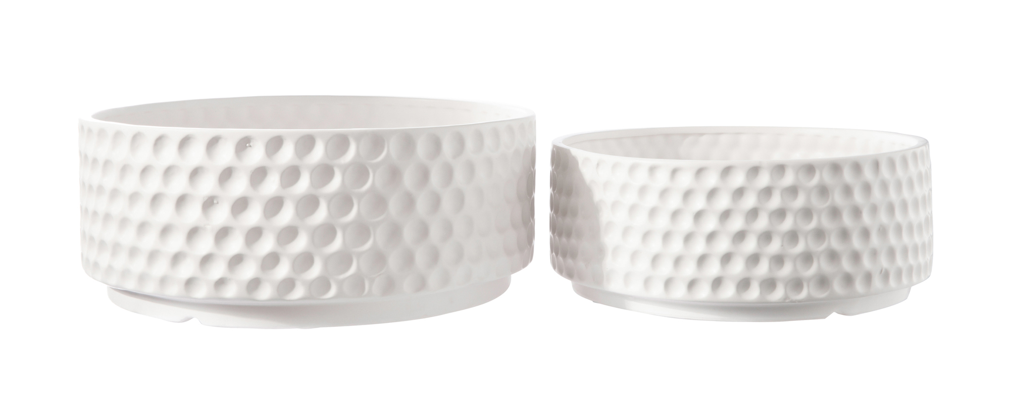 Ceramic Round Bowl with Engraved Dotted Pattern Design Body on Base Set