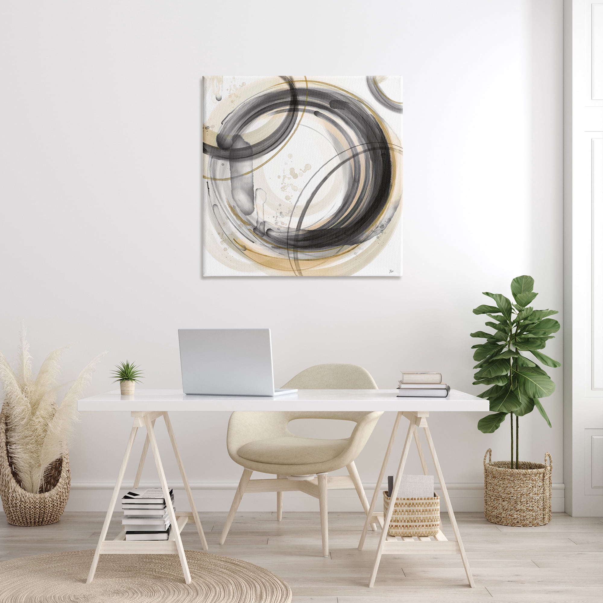 Stupell Industries Neutral Concentric Circles Abstract Painting Gallery Wrapped Canvas Art Print Wall Art, 36 x 36