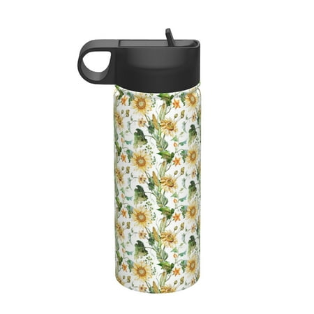 

Salouo Watercolor Bright Sunflowers Pattern 18 oz Water Bottle With Straw Stainless Steel Sports Water Cup Flask Wide Mouth Travel Thermal Mug for Home Office Car