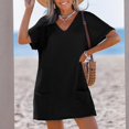 thumbnail image 5 of MLQIDK Women's V Neck Pocket Knit Swim Dress Casual Solid Color Beach Cover Up Bathing Suit Modest Long Sleeve Swimwear 2026 Plus Size Black L, 5 of 6