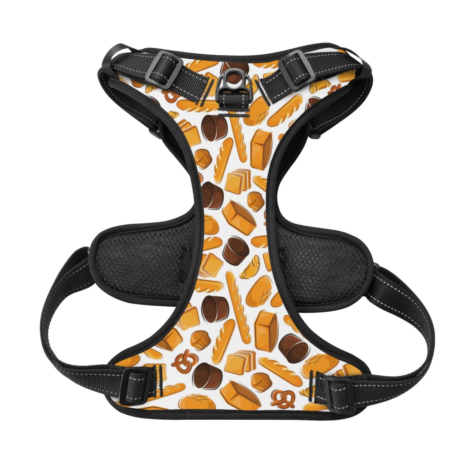 Kdxio Coffee Bun Hot Dog Print No Pull Dog Harness Adjustable Reflective Oxford Easy Control Medium Large Dog Harness for Training and Everyday-Small