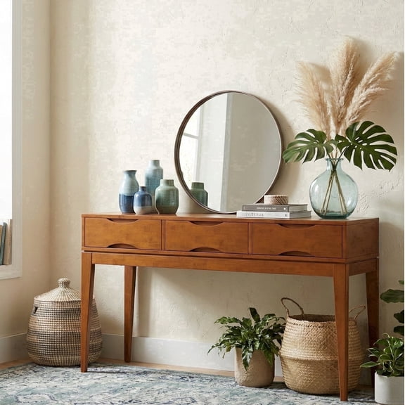 Simpli Home Harper 54-inch-Wide Solid Wood Console Table, Tawny Brown Teak