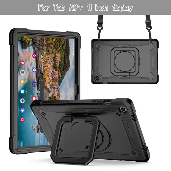 For Samsung Tab A9 11-inch 3-in-1 drop-proof tablet case, wear-resistant, comfortable hand feeling, with 360° rotatable bracelet tablet holder, accurate hole position