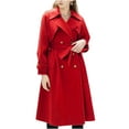 thumbnail image 2 of Pimfylm Women's Notch Lapel Double Belted Long Outwear Winter Coat Red, XL, 2 of 7