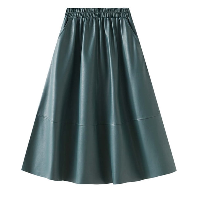 Gibobby faldas cargo Falda de cuero Media falda con bolsillo Falda acampanada Falda larga de cuero PU de talle(Azul, Talla única)