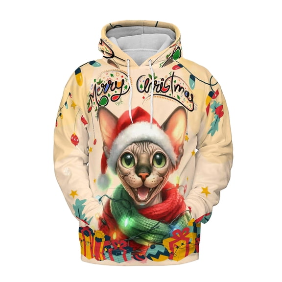 Merry Christmas Santa Sphynx Scarf Twinkling Lights Xmas Holiday All Over Print 3D Hoodie Unisex Merch Hoodies Cat Lover Kitten Owner Gifts Idea - 00022
