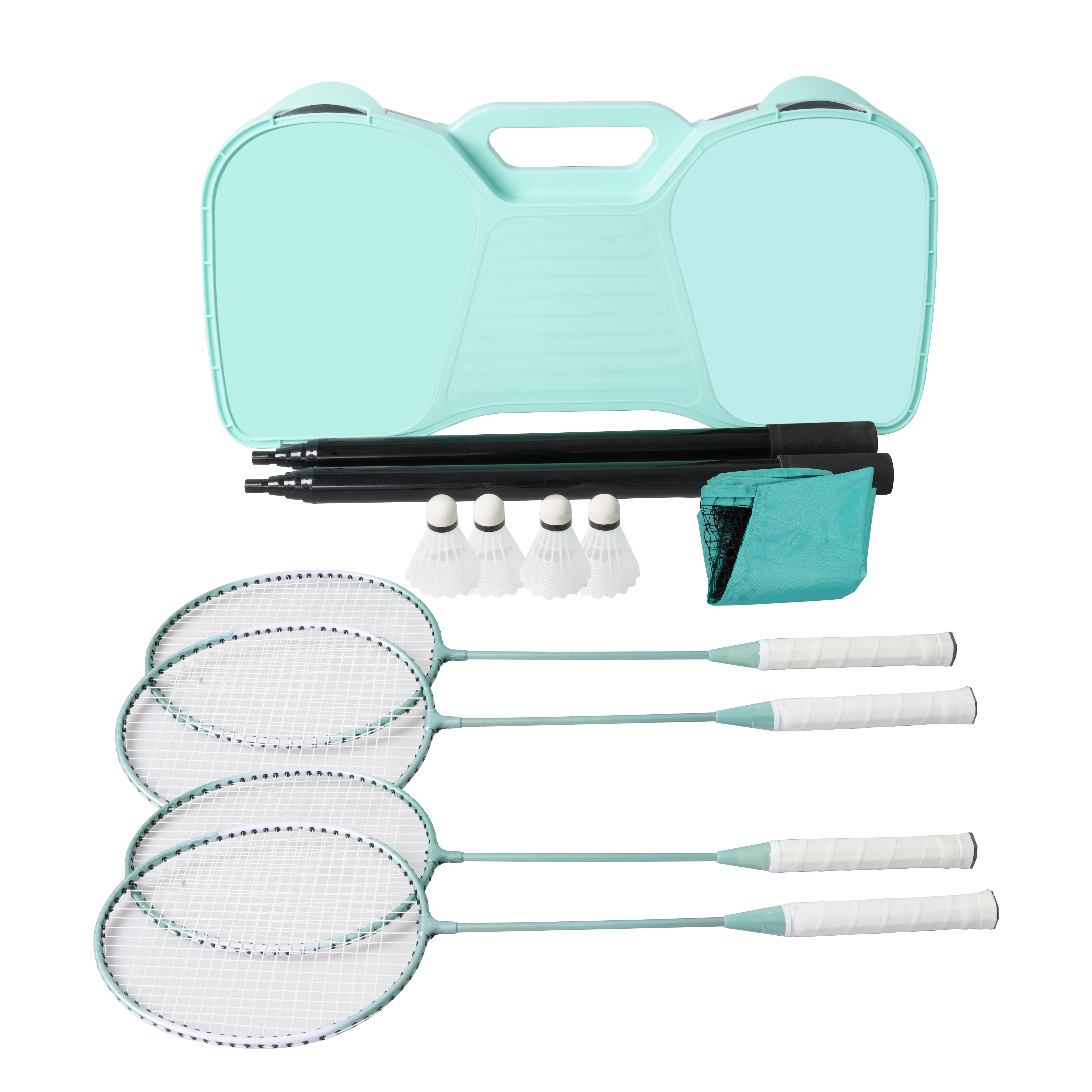 Badminton Set, with Net, 4 Racket, 4 Birdies, Portable Storage Box, for Backyards, Outdoor Games, Yard Games