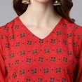 thumbnail image 7 of Janasya Indian V-Neck 3/4 Sleeve Printed Red Poly Crepe Kurta For Women, 7 of 7