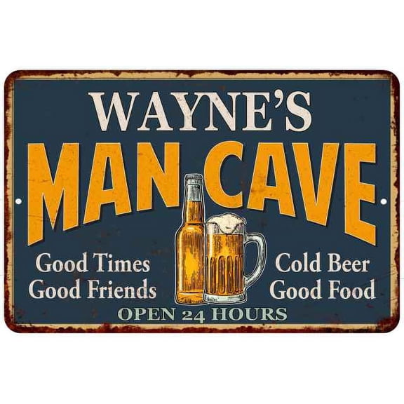 WAYNE'S Man Cave Metal Sign Green Gift 8x12 108120012075