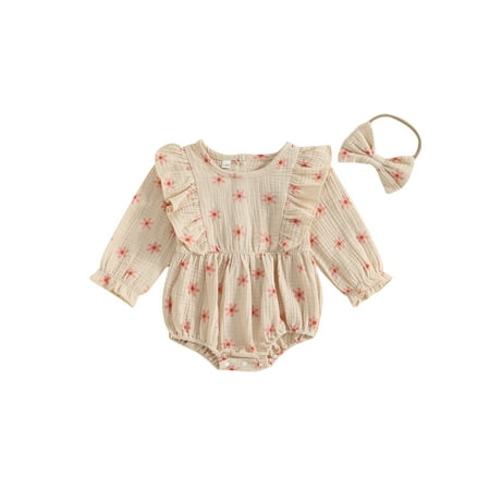 

YiLvUst Newborn Girl Outfit Long Sleeve Flower Print Romper with Hairband