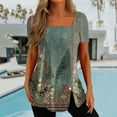 thumbnail image 2 of Fesfesfes Gym Shirt Fashion Womens Casual Printed Square Neck Short Sleeve Buttons Tops Loose Blouses Women Clothing 6(M), 2 of 5