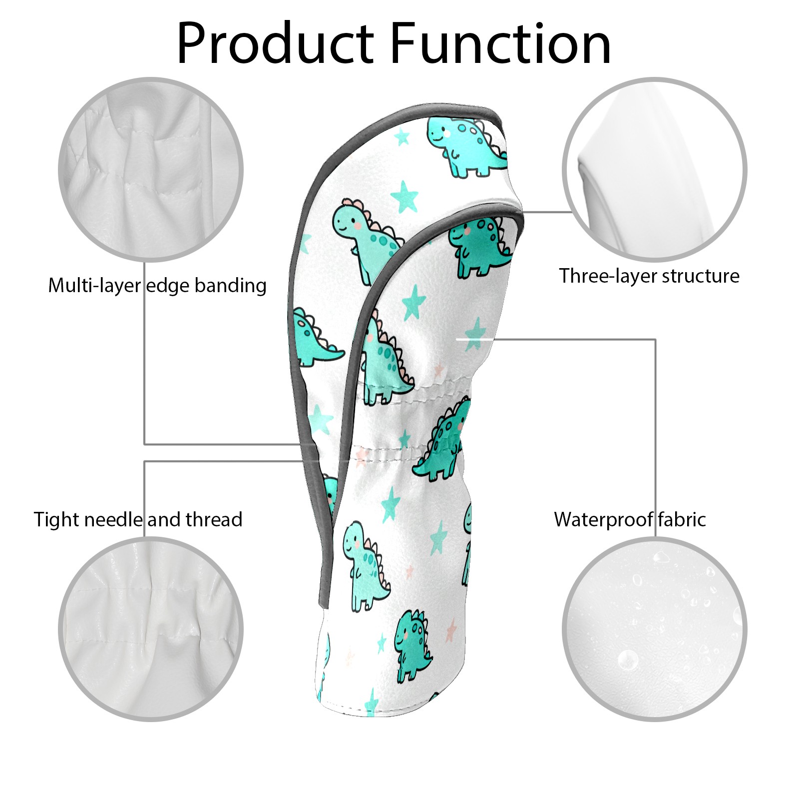Golf Club Covers, LightBlue DinosaurStar Premium PU Leather Driver Hybrid Putter Head Covers with Velvet Lining, Waterproof Golf Gifts for Men Women