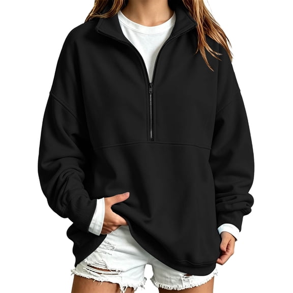Ozmmyan Womens Half Zip Sweatshirt for Womens Stand Collar Long Sleeve Oversized Pullover Casual Solid Color Winter Top