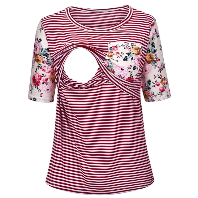 TopLLC Chemisiers et Chemises à Manches Courtes à Col Rond Printemps et Été Mode Femme Imprimé Poche Hauts à Manches Courtes à Col Rond Blouse pour Femmes Enceintes