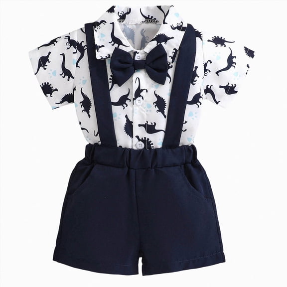 UngA Baby Boy Clothes 0-18M Newborn Infant Gentleman Outfit, Shirt Bowtie Suspender Pant Baby boy Suit Clothing Set Cute Baby Boy Outfits Blue,6-9 Months