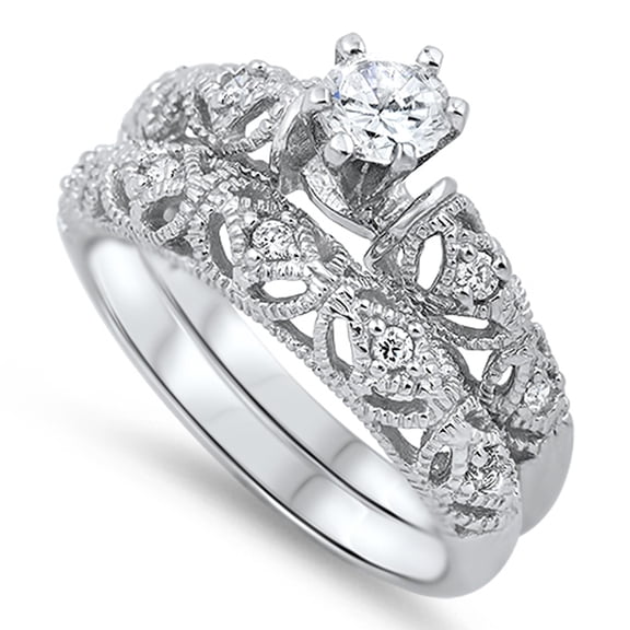 CHOOSE YOUR COLOR Clear CZ Filigree Elegant Ring .925 Sterling Silver Band White Female Size 5