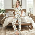 thumbnail image 2 of TSOVTHRID Daisy Bee Print Pajama Set for Women Short Sleeve Loungewear with Long Pants Soft Button Down Pajama Sets, 2XL, 2 of 7