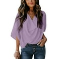 thumbnail image 7 of lulshou Women's Casual Draped V-neck Flared Sleeve Loose Shirt Tops Short Sleeve Tops for Women XL, 7 of 7