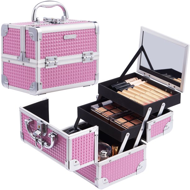 Joligrace Makeup Case Travel Cosmetic Train Case with 2 Trays and ...