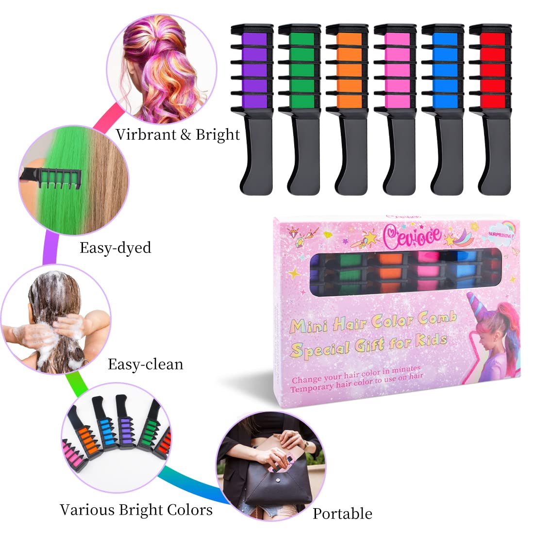 Hair Chalk for Girls,Temporary Hair Color for Kids,Makeup Sets Stocking Stuffers for Kids Teens,Christmas Gifts Toys for Girls,Washable Hair Chalk Comb,Non-toxic Hair Dye,Color Hair Spray - image 5 of 5