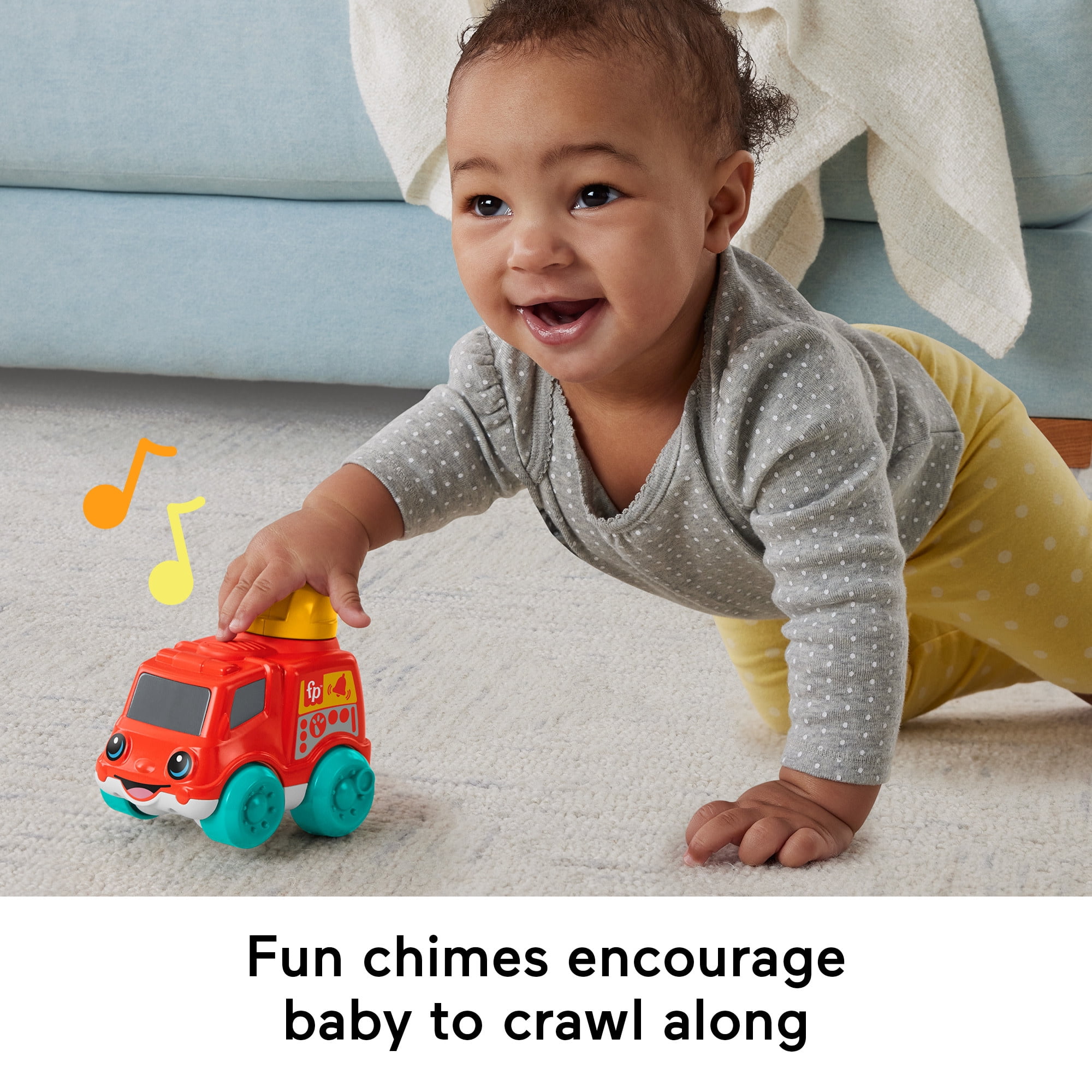 Fisher-Price Chime & Ride Fire Truck Push-Along Toy Vehicle for Infants with Fine Motor Activities