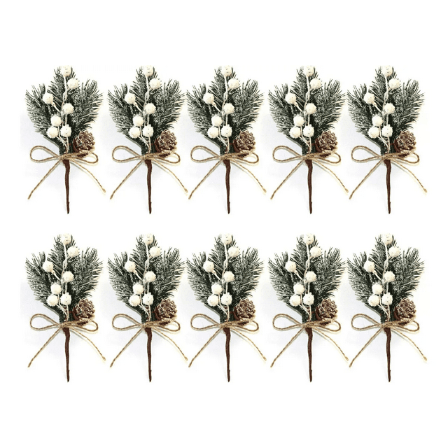"Adornos Navideños De Bayas De Pino, 10 Piezas Malubero, Blanco "