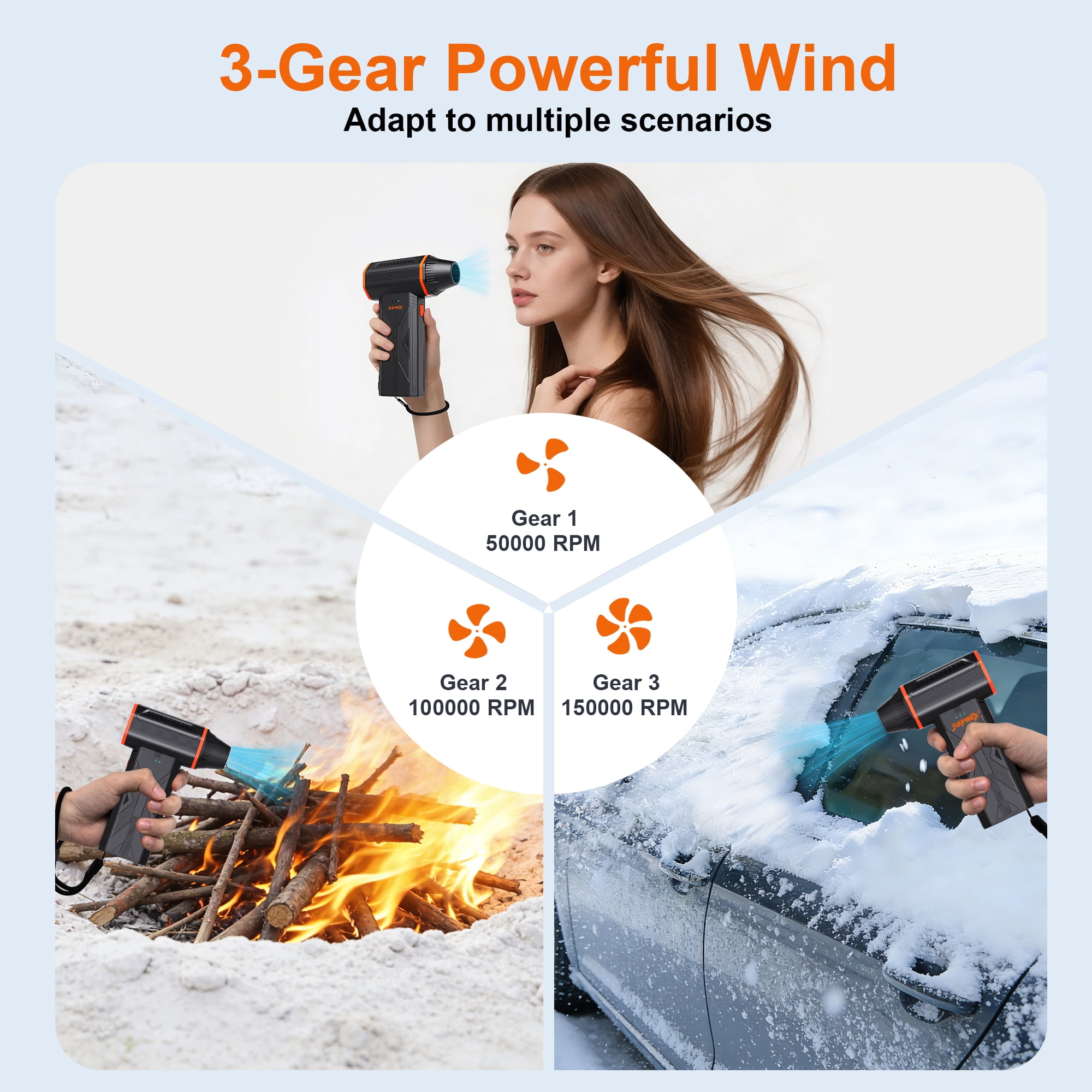 JUFINX 2-in-1 Compressed Air Duster,with Vacuum Pumping of Storage Bag, 150000 RPM Electronic Air Blower, Portable Cleaner for Laptop,PC,Car, Keyboard