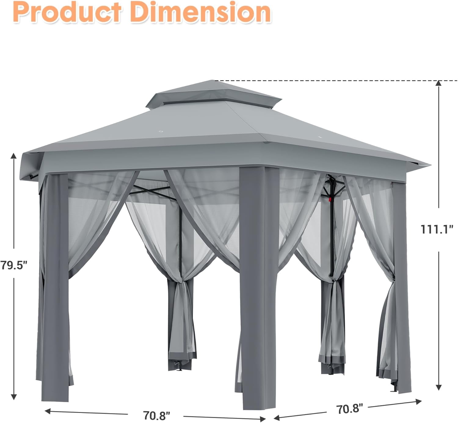 Pop Up Gazebos 13x13ft, Hexagonal Outdoor Canopy Shelter, Instant Patio Gazebo Tent with Mesh Netting and Strong Steel Frame for Patio Backyard Garden Wedding Party