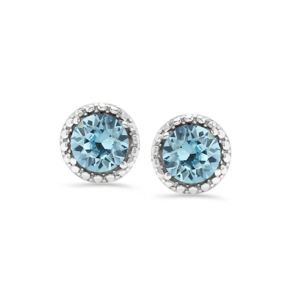 Swarovski Earrings, March Birthstone Aquamarine Color Swarovski Stud Earrings for Women, Swarovski Crystal Earring Studs with Certificate and Warranty, Hypoallergenic Stud Earrings