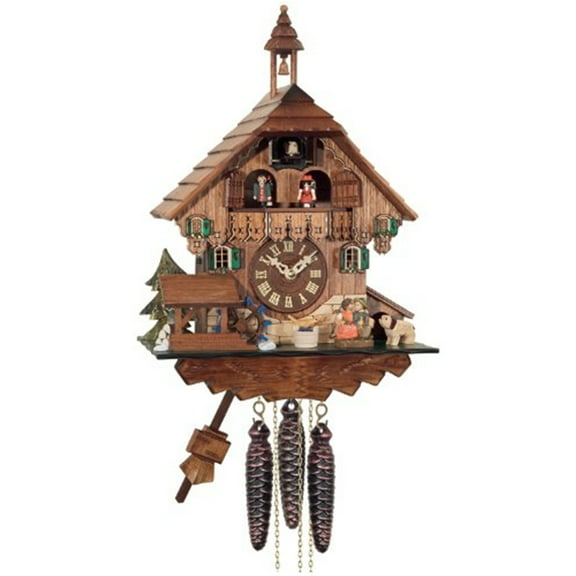 One Day Musical Cuckoo Clock Cottage - Boy and Girl Kiss, Waterwheel Turns