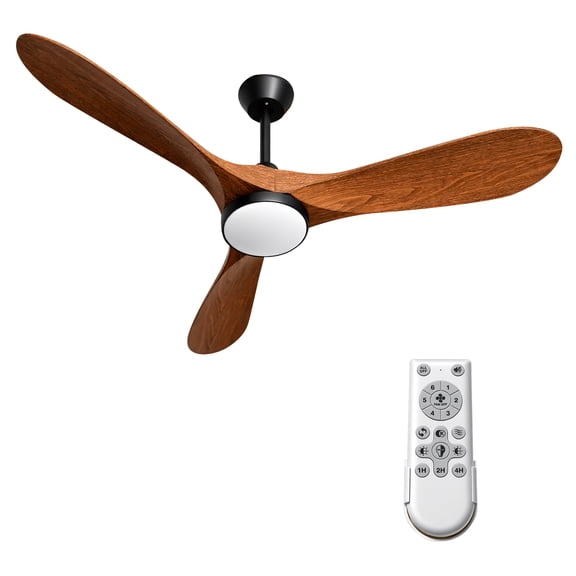 52'' Ceiling Fan with Lights and Remote Control,Quiet Noiseless Reversible DC Motor,6 Speeds,Timers,3 CCT,Walnut Modern Ceiling Fan for Bedroom Living Room