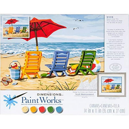 Dimensions Beach Chair Trio Paint by Numbers for Adults, 14 W x 11 L