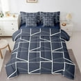 thumbnail image 1 of Navy Blue Geometric Bed in a Bag Queen Comforter Set 7 Piece,Square Grid Plaid Bedding Sets Abstract Geometry Art Sheet Set with Comforter, 1 of 5
