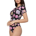 thumbnail image 2 of KLL Women 's Crew Neck Bodysuit Jumpsuits Elements Print Short onesies Stretch T Shirts, 2 of 7