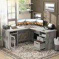 thumbnail image 5 of Homieasy L Shaped Desk with Power Outlet and USB Ports, 60 Inch Corner Computer Desk with Drawers and Storage Shelves, Large 2 Person Study Table L-Shaped Office Desk with File Cabinets, White Oak, 5 of 8