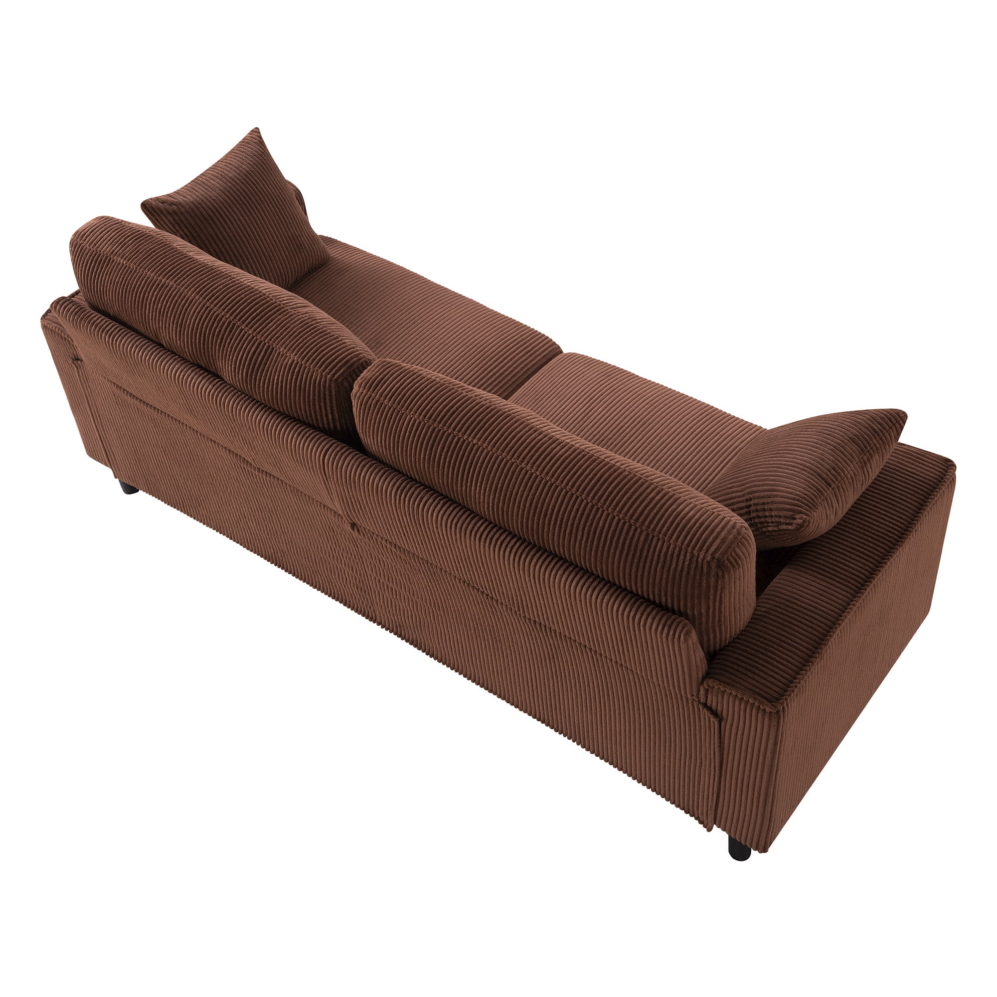 Aukfa 82" Square Arm Sofa 3 Seat Deep Seat Upholstered Couch for Living Room Bedroom, 2 Pillows, Corduroy, Coffee