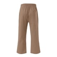 thumbnail image 5 of Petite Capris Pants for Women Drawstring Elastic Waist Cotton Linen Cropped Trousers With Pockets Summer Loose Straight Light Brown S, 5 of 7