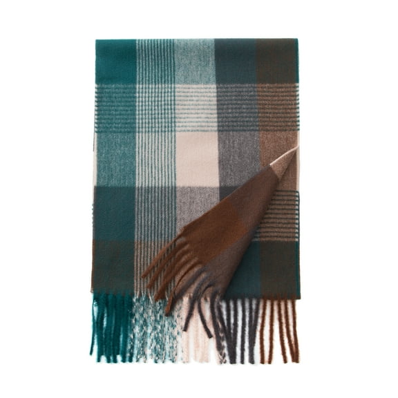Calvin & Olivia Ultra-Soft Comfort Feel Unisex Winter Solid Plain Scarves Wool Feel Classic Super Soft Luxurious Scarf Dark Green Beige Tartan