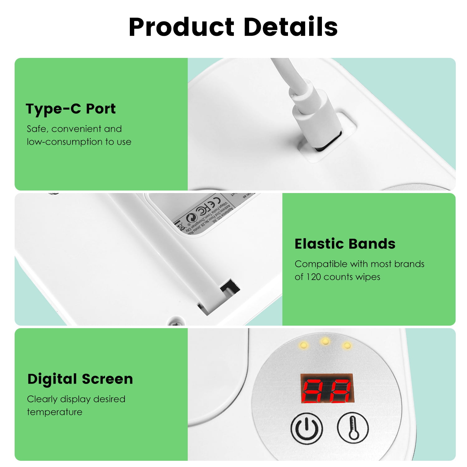 (Weiyi-EC)--Wipe Warmer With 3 Temperature Settings Type C Powered Wet Wipes Dispenser With Night Light Large Capacity Diaper Wipe Warmer.--(;[f4d)