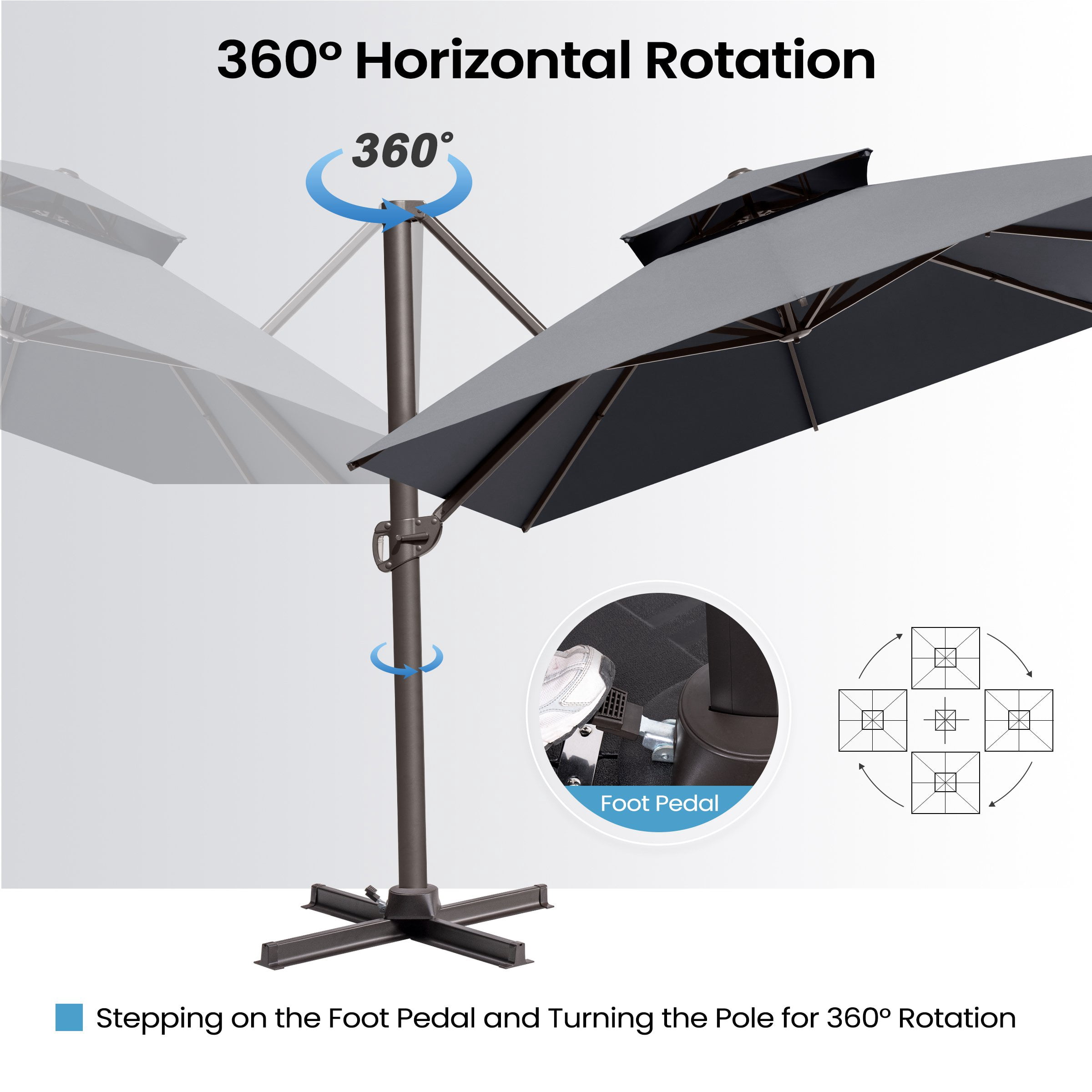 Crestlive Products 10x13ft Rectangular Patio Cantilever Umbrella, Windproof Double Top, 360-degree rotating, Dark Grey