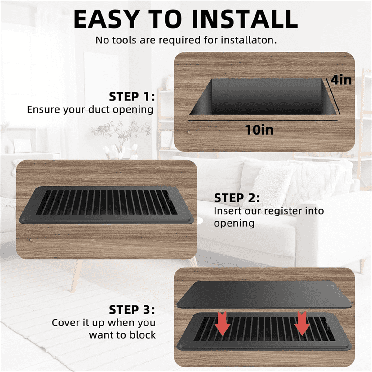 Floor Register 4 x 10 Inch with Strong Magnetic Vent Cover, AirVent Cover for Home Floor Wall or Celling for HVAC RV AC
