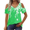thumbnail image 2 of Tops de Algodón para las Mujeres Impresión de Manga Corta Cuello en V Fuera Del Hombro Blusa de Moda, Imitación de Algodón para el Hogar Diario, 2 of 7