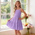 thumbnail image 2 of Gubotare Dress for Toddler Girls Girl's Sundresses Summer Boho Strap Tiered Dresses with Pockets Size 13-14 (Purple,13-14 Years), 2 of 3