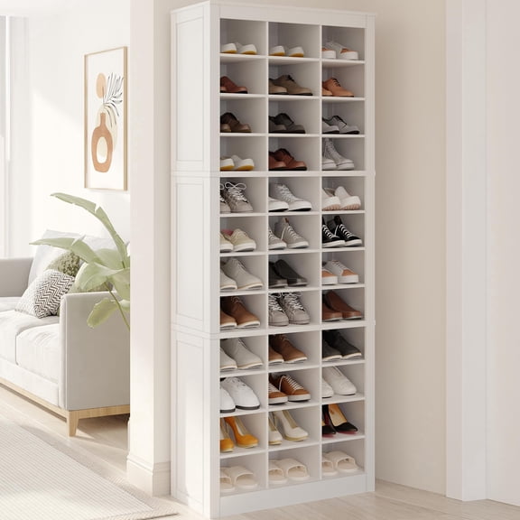 Hzuaneri 12-Tier Shoe Storage Cabinet, Wooden Tall Shoe Rack Organizer, Holds up to 36 Pairs of Shoes, Shoe Storage Organizer for Closet, Entryway, Dorm, Bedroom, White