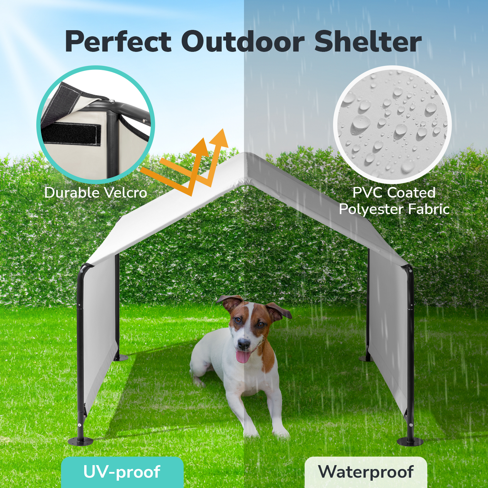 Xilee Dog Shade Shelter Outside 4'x4'x3' Tent for Large Medium Dogs, Outdoor Sun Rain Canopy Pet House, Waterproof Pet Canopy Shelter for Small Animals with Ground Nails,Gray