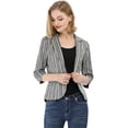 thumbnail image 3 of Blazer De Solapa Con Muescas Y Mangas 3/4 A Rayas Para Mujer Gris oscuro XS, 3 of 6