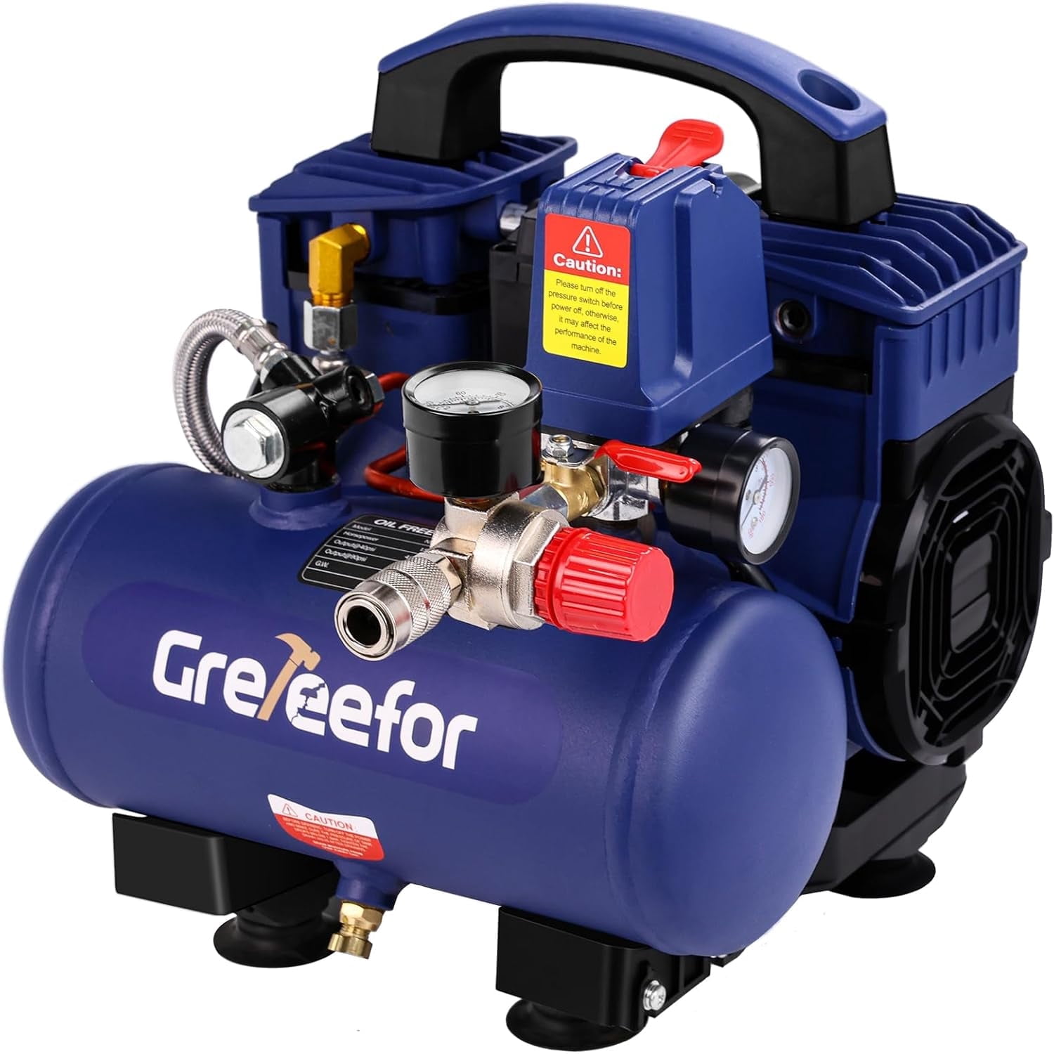 GRETEEFOR Air Compressor, 1 Gallon, 1.5 HP, Oil-Free, Ultra-Quiet 60 dB, 13-Second Quick Fill, Compact Design
